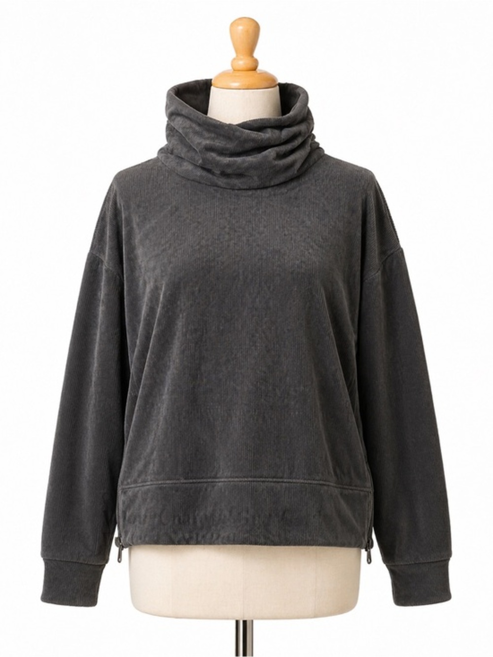 Cable & Gauge Charcoal Velour Corduroy Funnel Neck Pullover Cozy Boxy Large - Picture 1 of 10